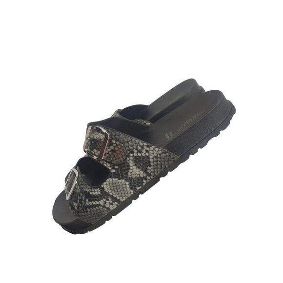 Women's Double Buckle Sandals Snake Print Slide Sandals Size 9 Black & Gray NEW - Picture 2 of 6